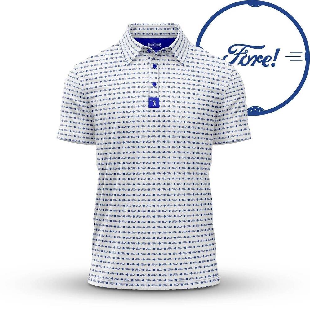 NEW BOGEY BROS men's fore! polo shirt in blue/white